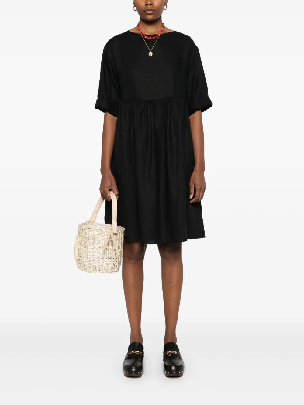 Linen Boat-Neck Mini Dress