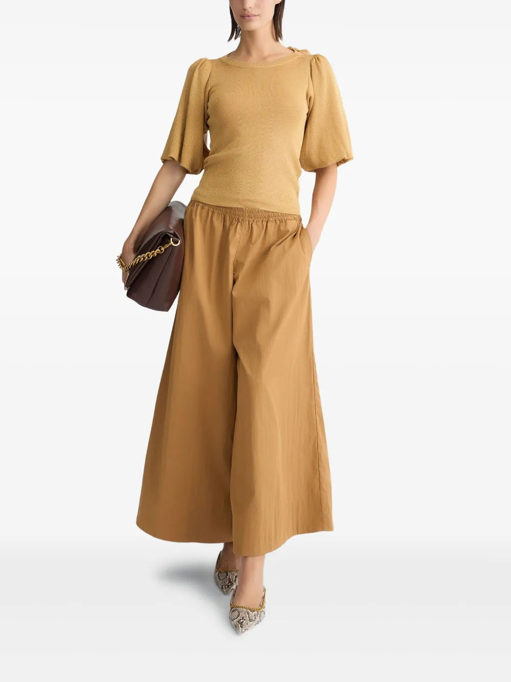 Puff-Sleeve Metallic Top