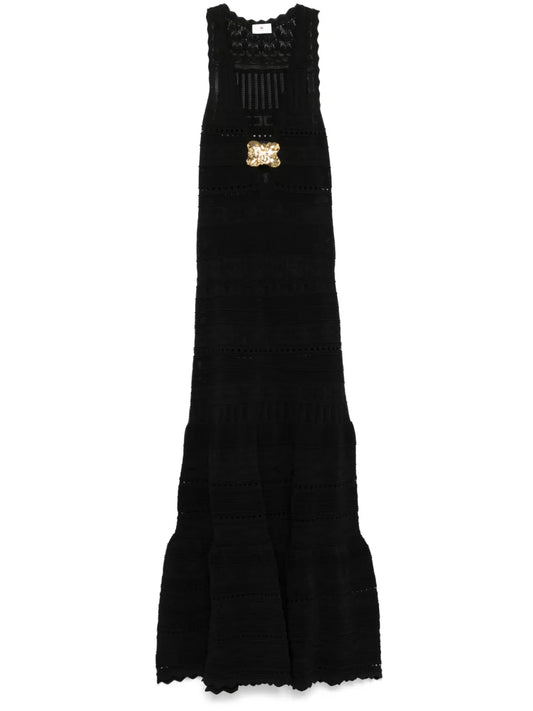Jewel-Detail Openwork Maxi Dress