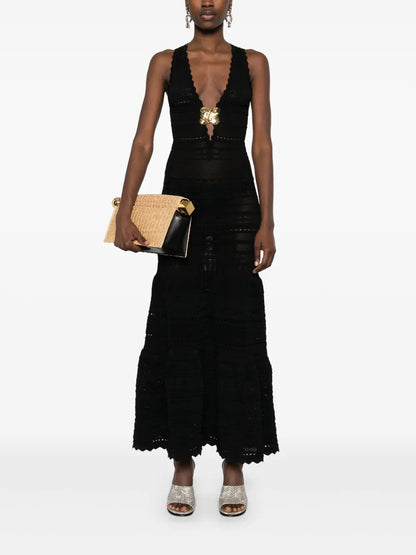 Jewel-Detail Openwork Maxi Dress