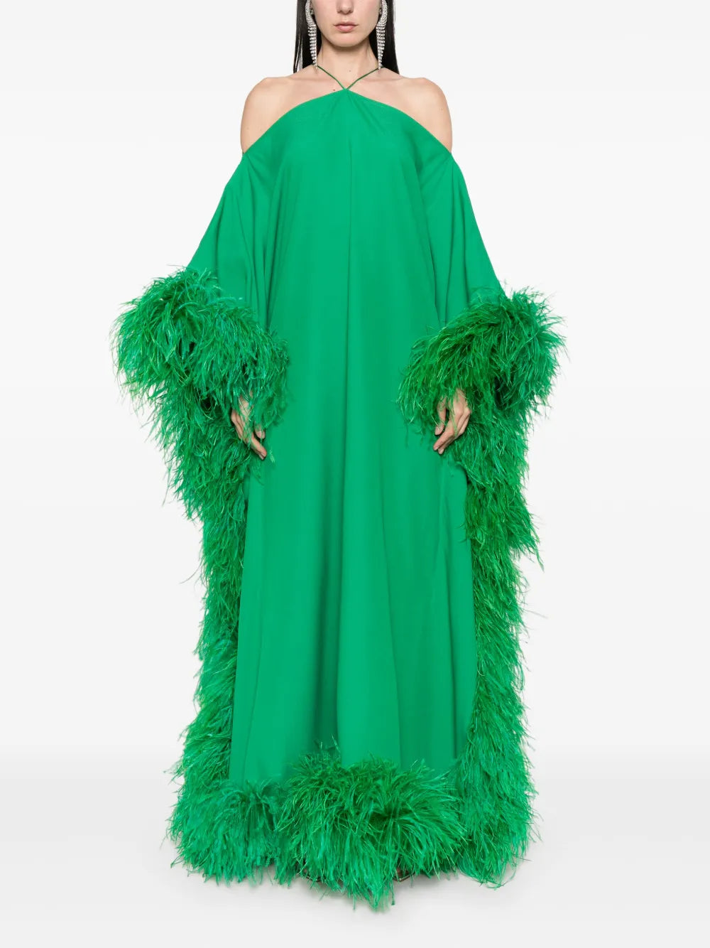 Feather-Trim Maxi Dress