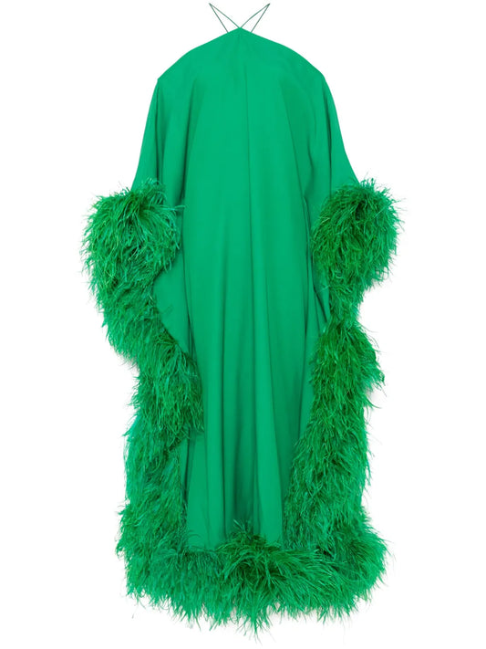Feather-Trim Maxi Dress