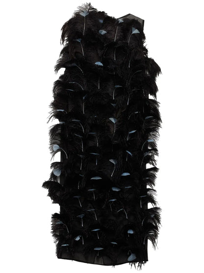 Feather-Embellished Silk Organza Dress