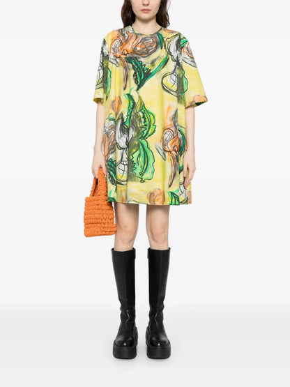 Plant-Printed Oversize Dress