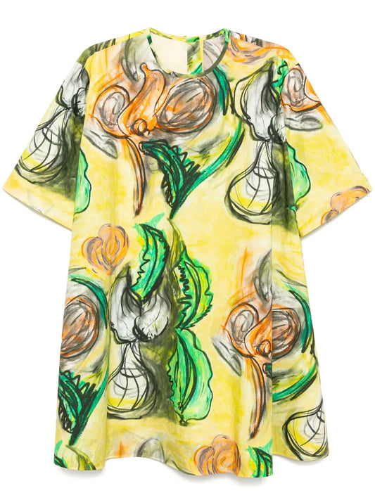 Plant-Printed Oversize Dress