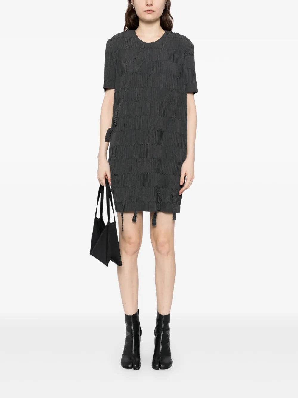 Tucker Fold Short-Sleeves Dress