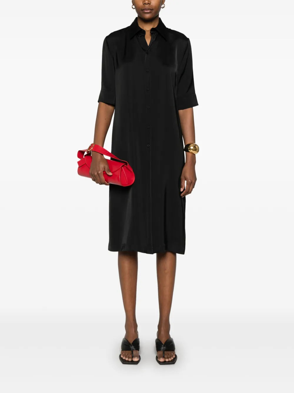 Satin Midi Shirt Dress