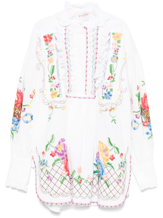 Floral-Embroidered Mini Dress