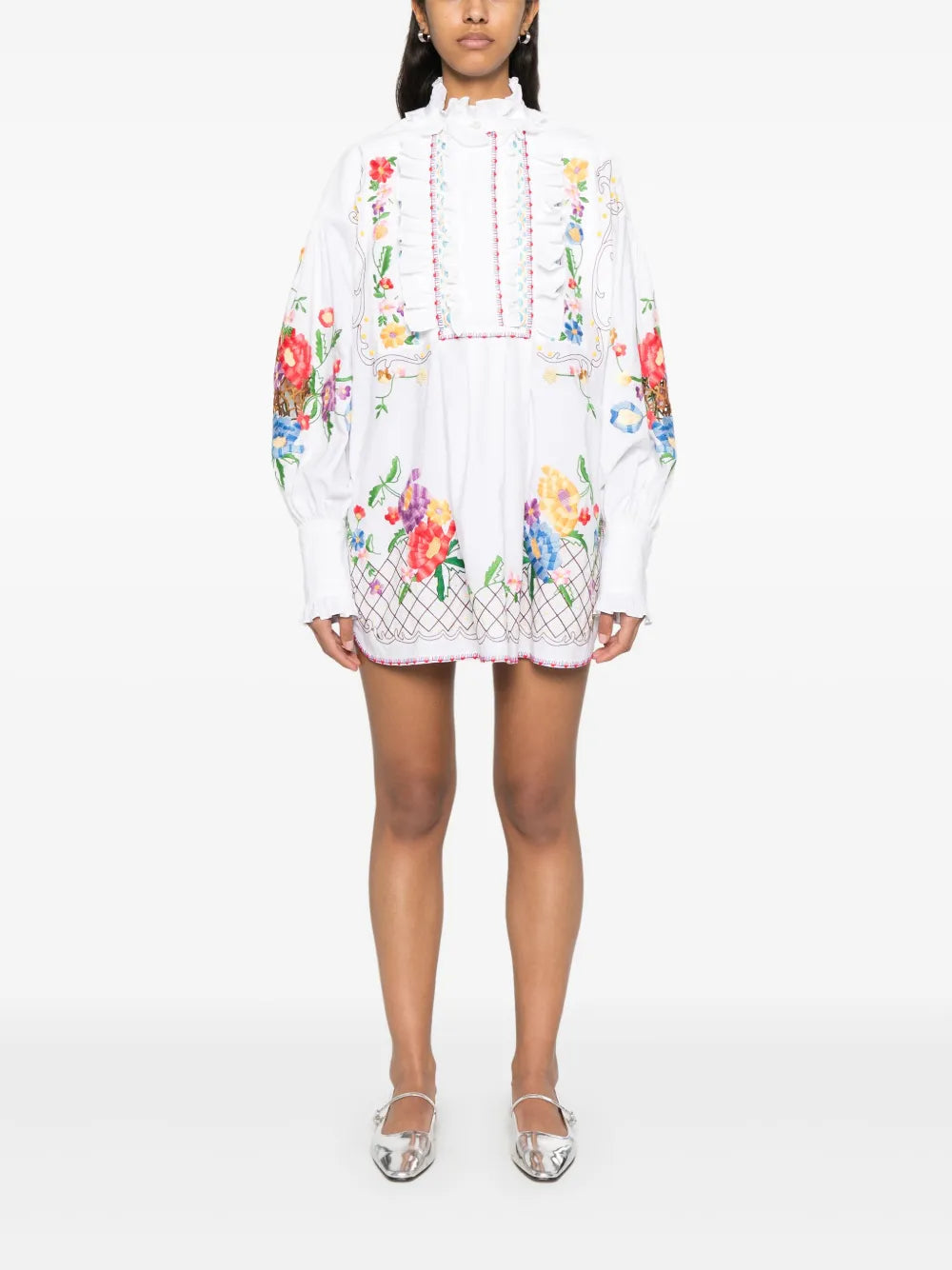 Floral-Embroidered Mini Dress