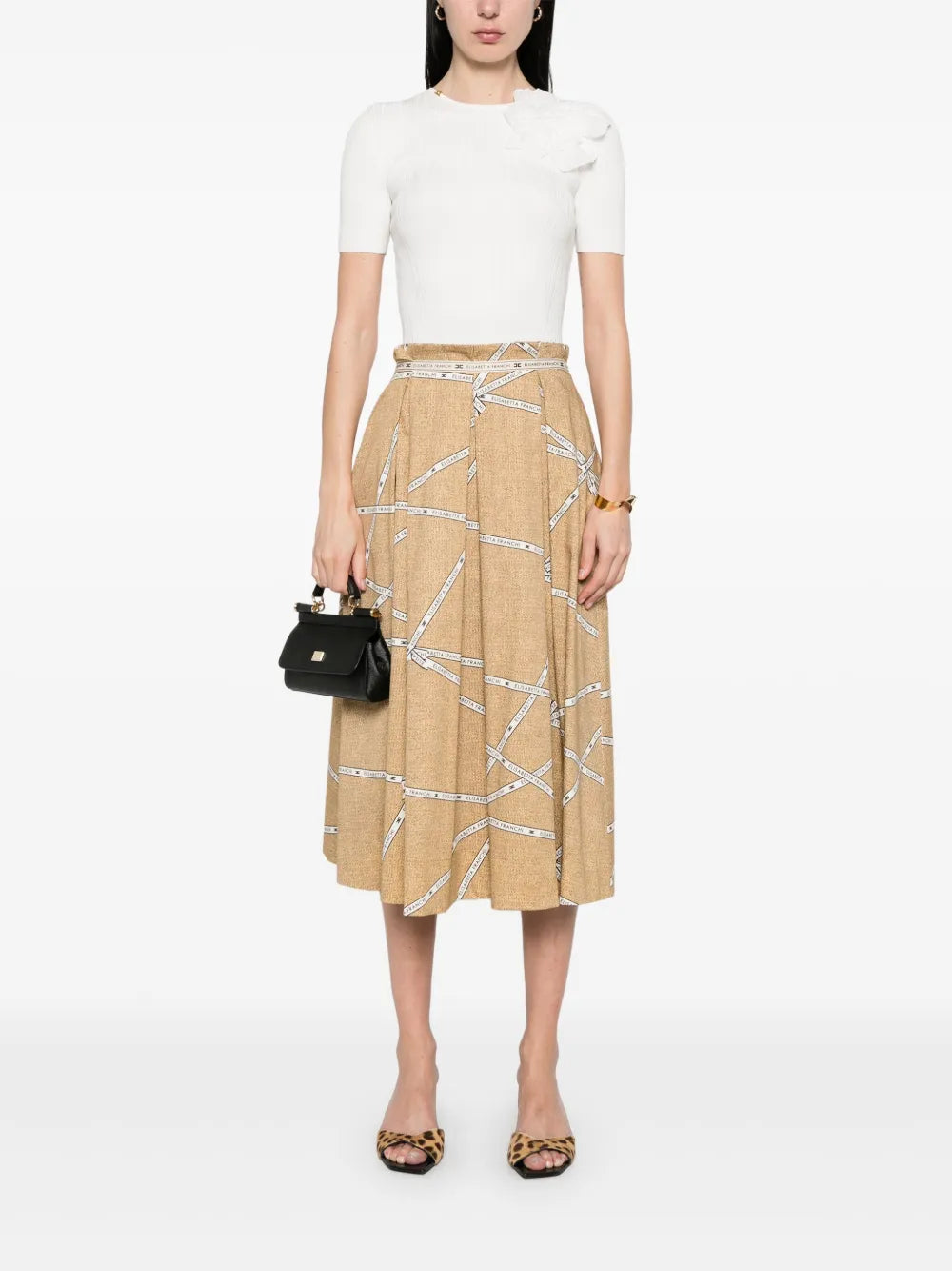 Raffia-Print Midi Skirt