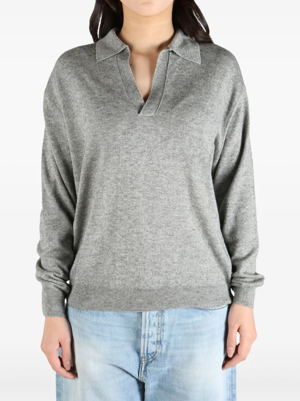 Fine-Knit Polo-Collar Sweater