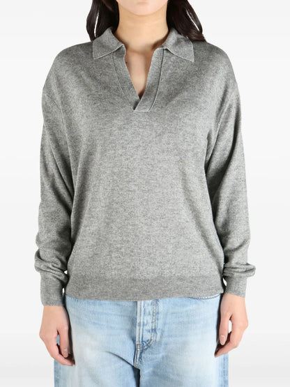 Fine-Knit Polo-Collar Sweater