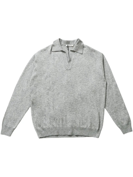 Fine-Knit Polo-Collar Sweater