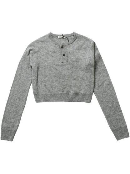 Fine-Knit Henley-Neck Sweater