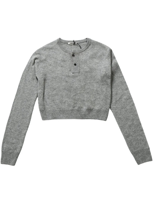 Fine-Knit Henley-Neck Sweater