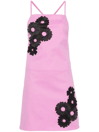 Floral-Appliqué Mini Dress