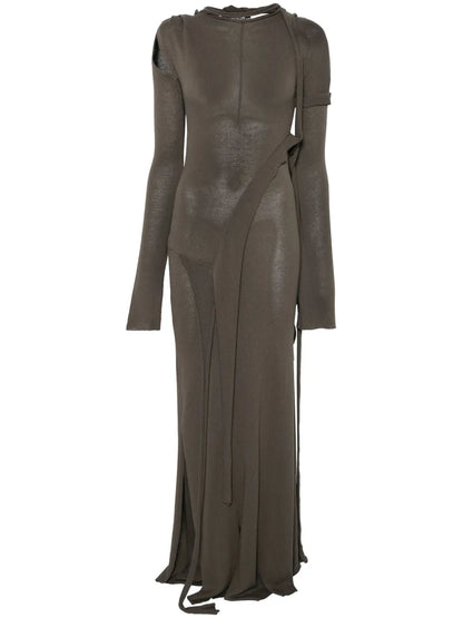 Deconstructed Long-Sleeve Maxi Dress