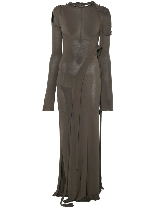 Deconstructed Long-Sleeve Maxi Dress
