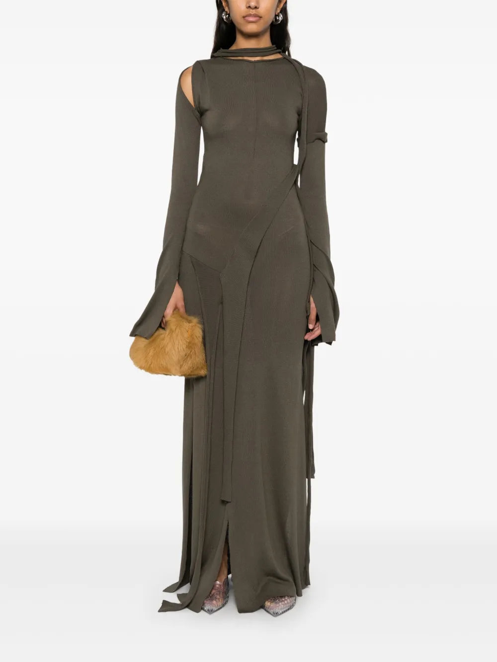 Deconstructed Long-Sleeve Maxi Dress