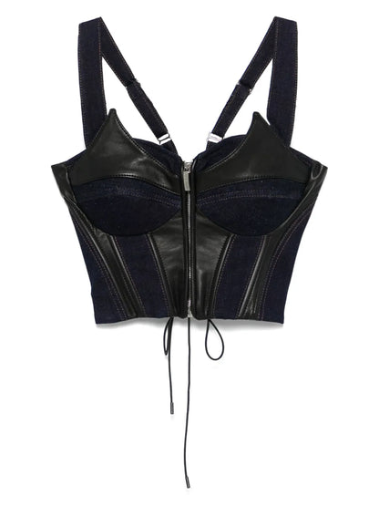 Denim-Insert Corset Top