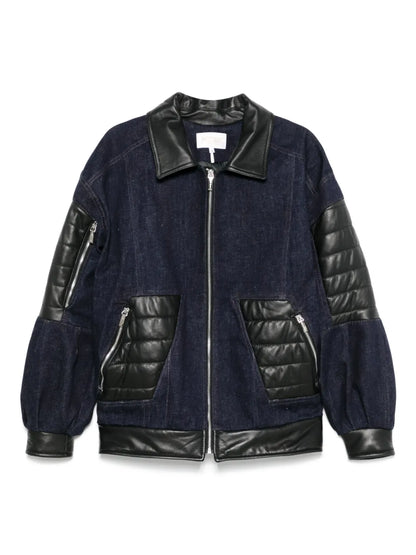 Leather-Insert Denim Jacket