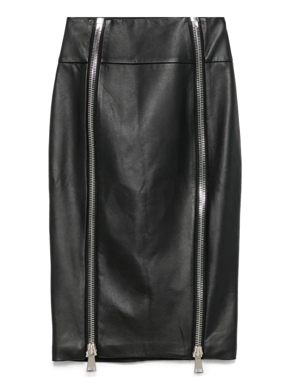 Leather Zip-Up Midi Skirt