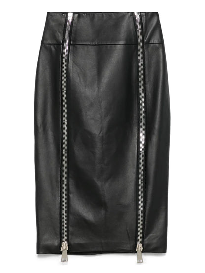Leather Zip-Up Midi Skirt