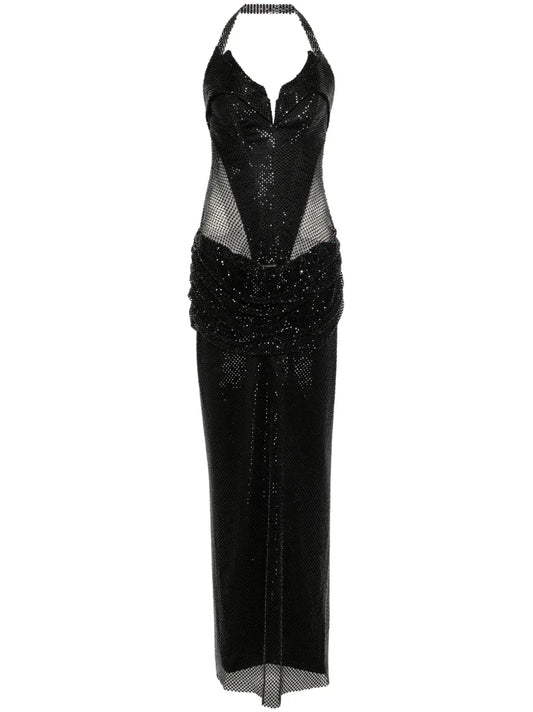 Crystal-Embellished Mesh Maxi Dress