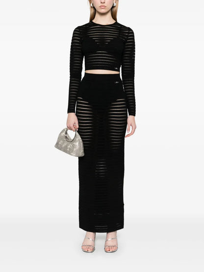 Pointelle-Knit Midi Skirt