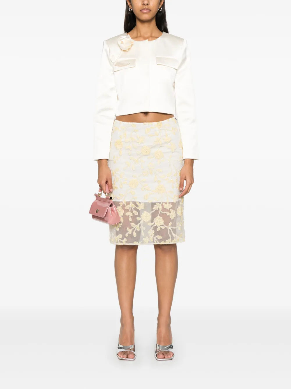 3D-Flower Satin Jacket