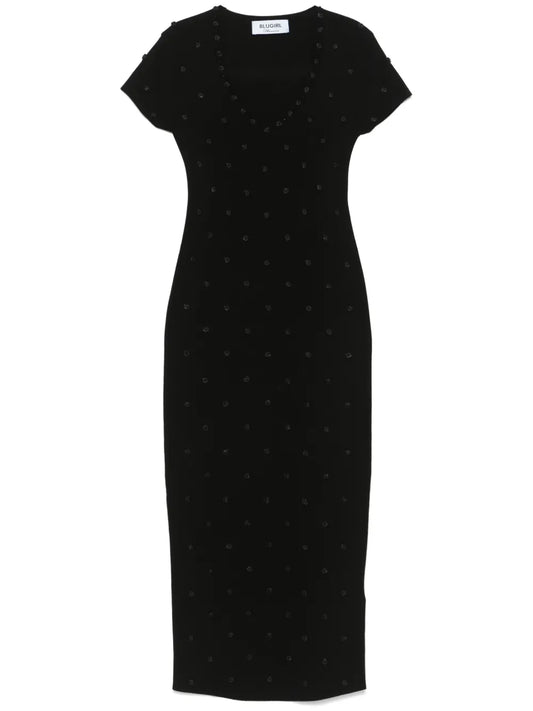 Floral-Appliqué Midi Dress