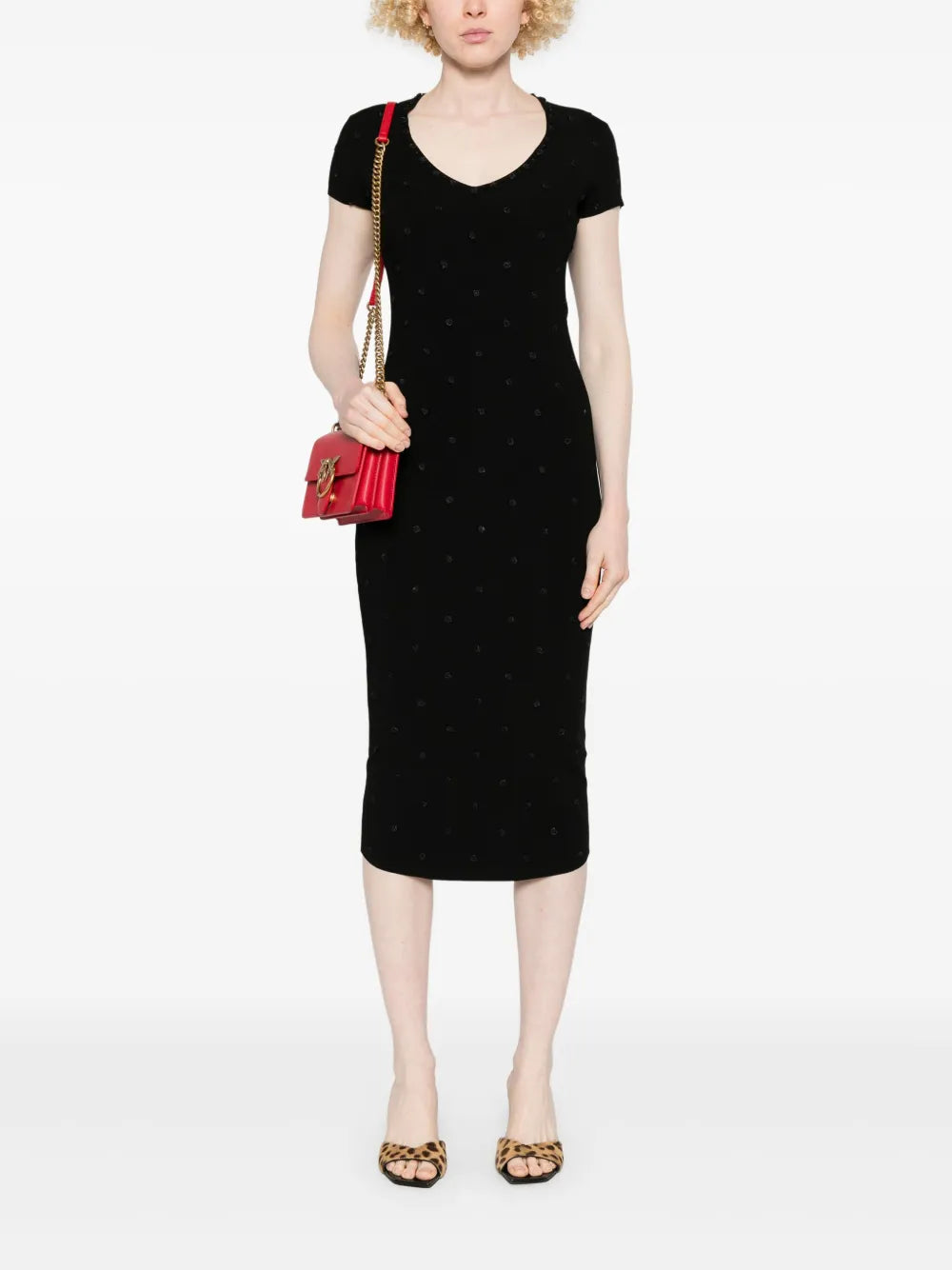 Floral-Appliqué Midi Dress
