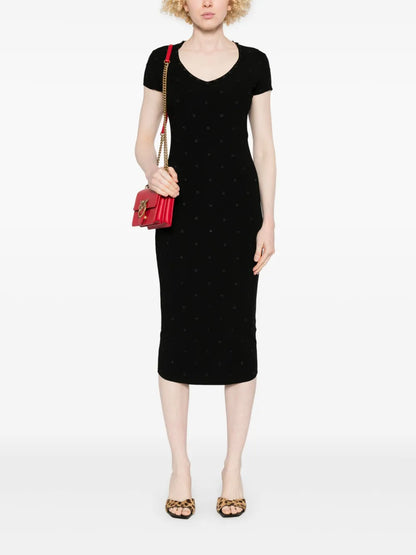 Floral-Appliqué Midi Dress
