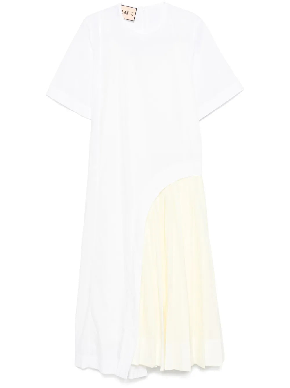 Pleat-Insert Cotton Midi Dress