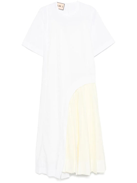 Pleat-Insert Cotton Midi Dress