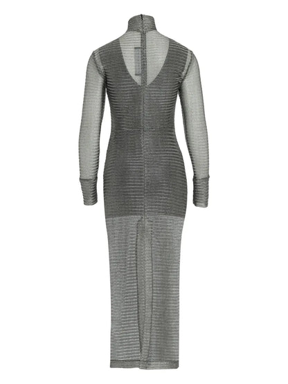 Metallic-Effect High-Neck Dress