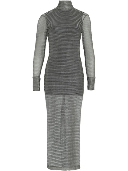 Metallic-Effect High-Neck Dress