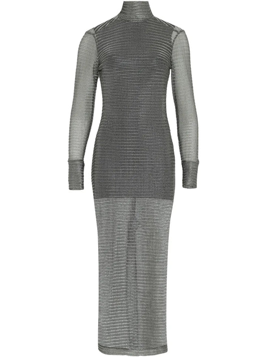 Metallic-Effect High-Neck Dress