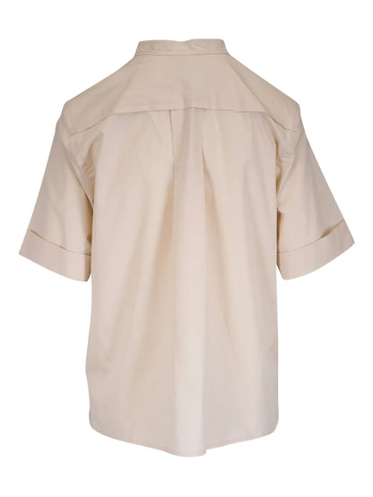 Band-Collar Short-Sleeve Shirt