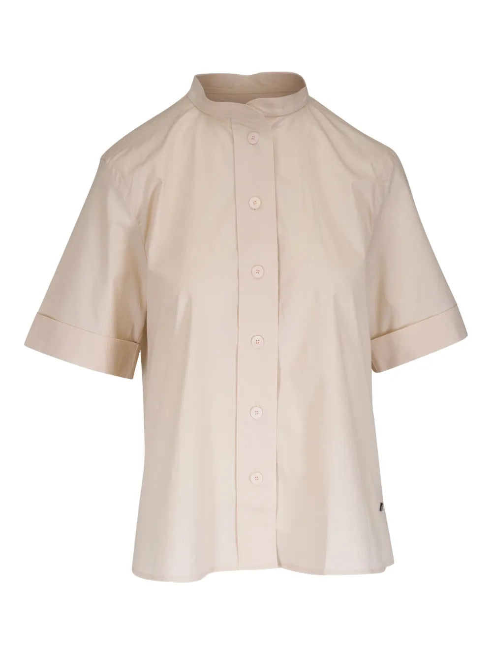 Band-Collar Short-Sleeve Shirt