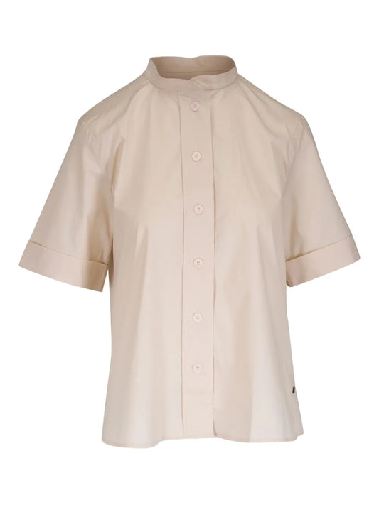 Band-Collar Short-Sleeve Shirt