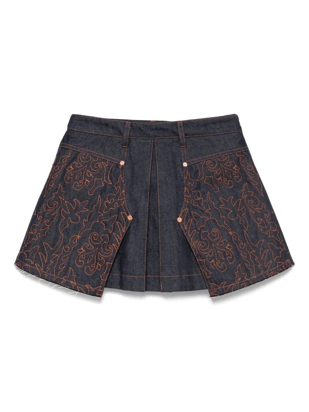 Embroidered-Panel Pleated Mini Skirt