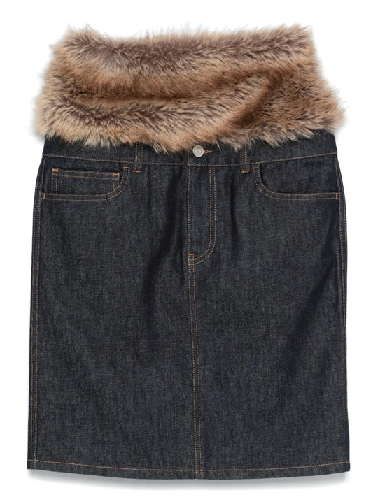 Faux-Fur Hybrid Midi Skirt