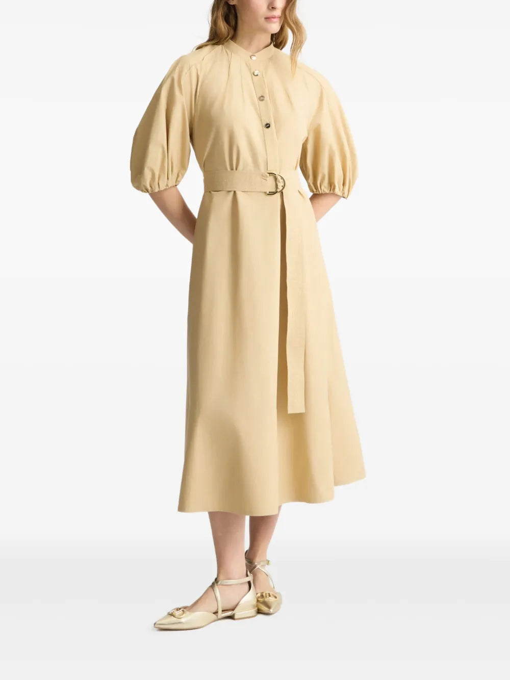 Puff-Sleeve Belted Dress