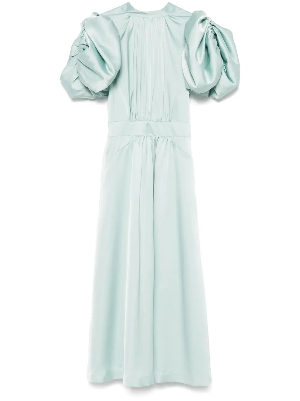 Puff-Sleeve Satin Midi Dress