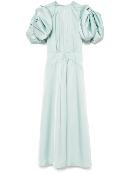 Puff-Sleeve Satin Midi Dress