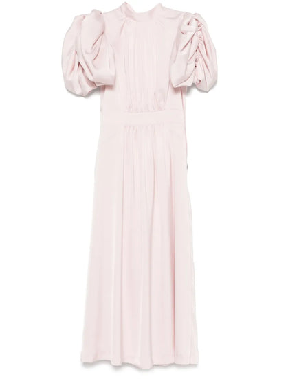 Puff-Sleeve Satin Midi Dress