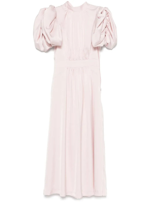 Puff-Sleeve Satin Midi Dress
