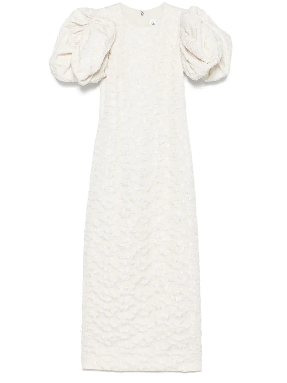 Jacquard Puff-Sleeve Midi Dress
