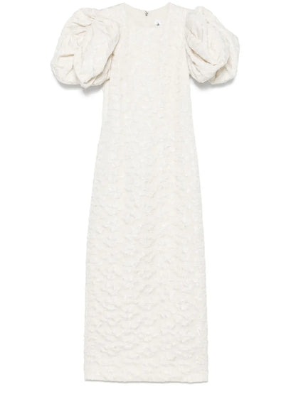 Jacquard Puff-Sleeve Midi Dress